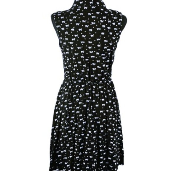 Allegra K - Women's Cat Printed, Half Placket, Knee Length Sleeveless Dress - Picture 2 of 5